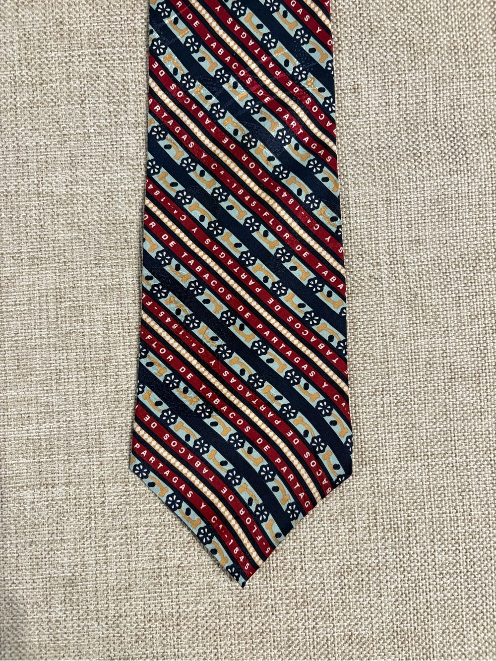 Vintage Partagas 1845 Cigar Silk Tie Tobacco Novelty Navy Burgundy USA